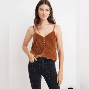 Madewell Crushed Gold velvet whisigoth button-down cami tank top-Medium